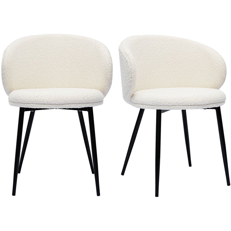 foto del prodotto miliboo sedie design in tessuto effetto lana boucl cru e metallo nero set di 2 rosalie