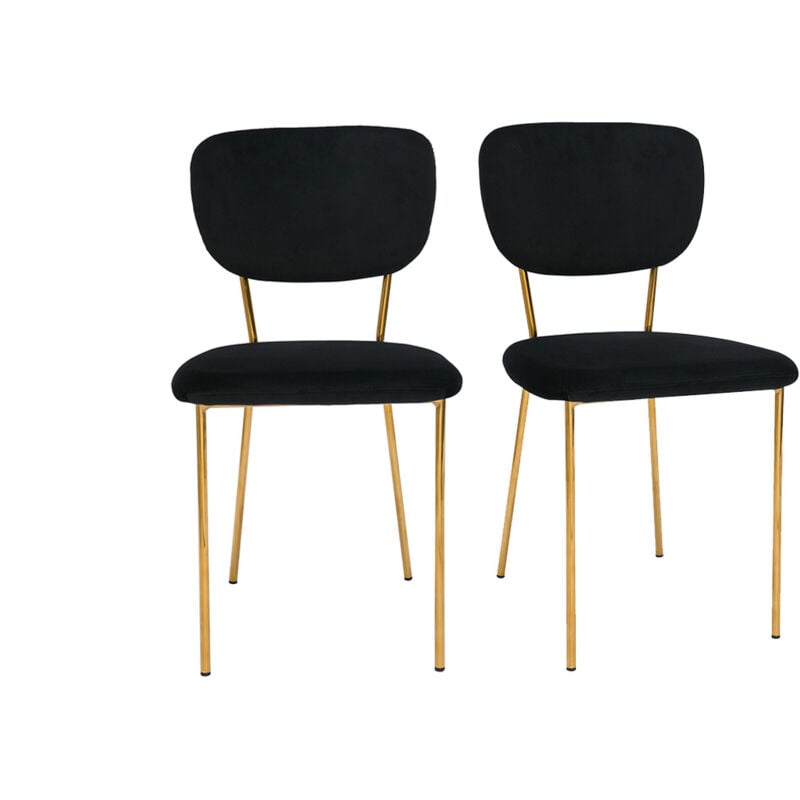 foto del prodotto miliboo sedie design in velluto nero e metallo dorato set di 2 lepidus
