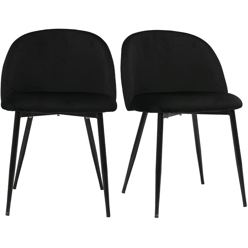 foto del prodotto miliboo sedie design in velluto nero e metallo nero set di 2 celeste