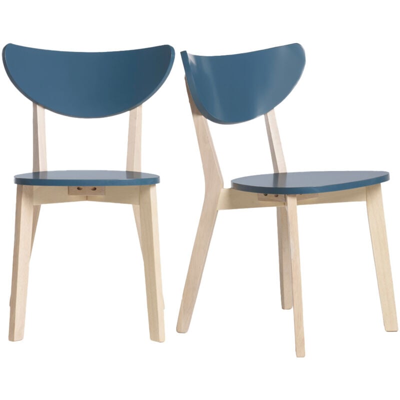foto del prodotto miliboo sedie scandinave blu petrolio e legno chiaro set di 2 leena