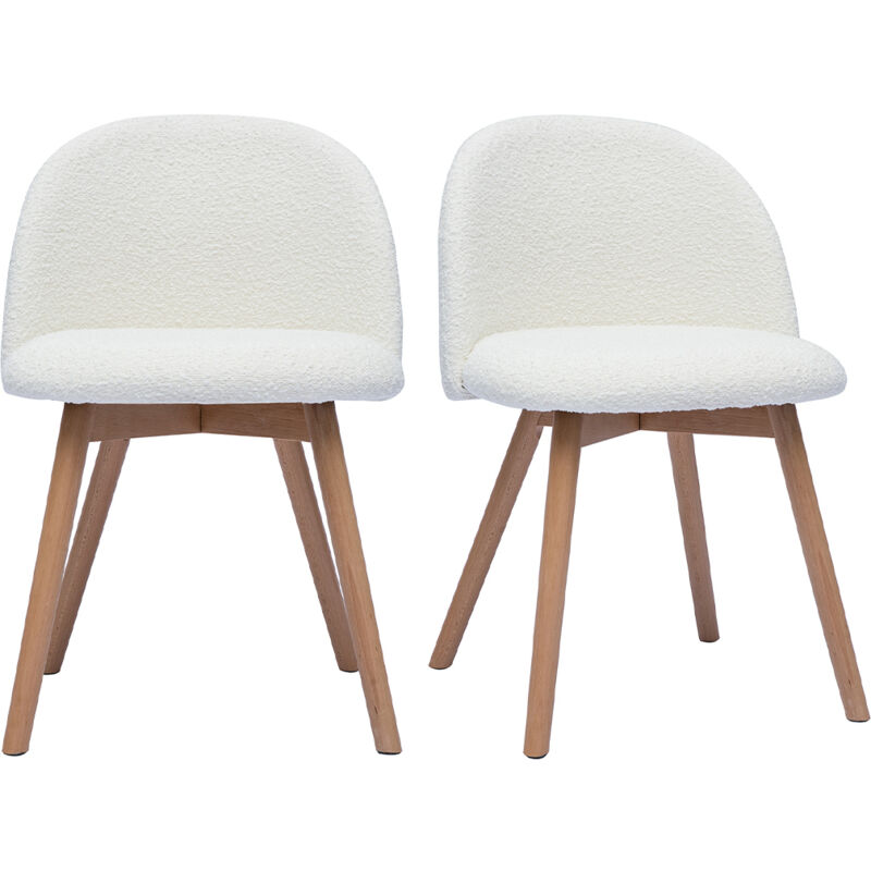 foto del prodotto miliboo sedie scandinave in tessuto effetto lana boucl bianco e legno massello chiaro set di 2 celeste