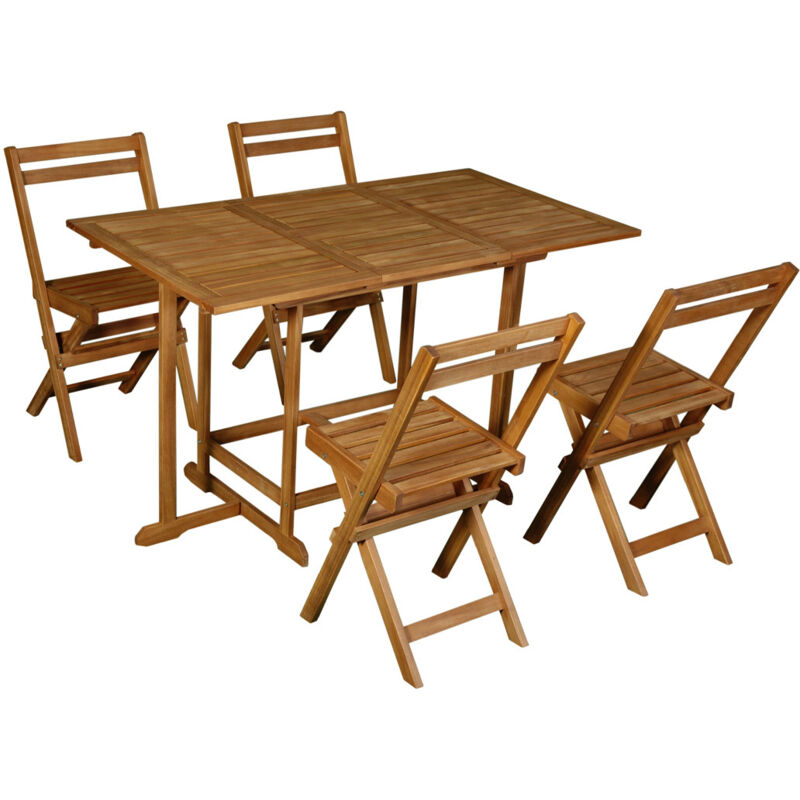foto del prodotto miliboo set tavolo allungabile con contenitore e 4 sedie pieghevoli in legno massello carmen