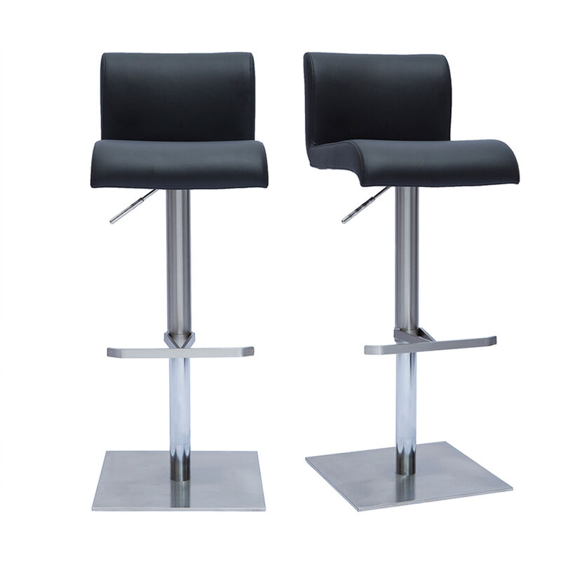 foto del prodotto miliboo sgabelli da bar design regolabili nero e acciaio inox spazzolato set di 2 sheina