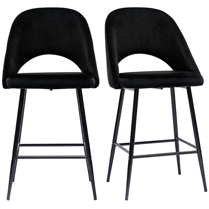 foto del prodotto miliboo - sgabelli da bar in velluto nero e metallo h65 cm set di 2 cosette