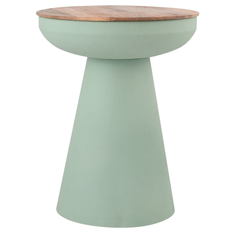 foto del prodotto miliboo - tavolino rotondo design con vano in metallo celadon e legno massello di mango h52 cm tam