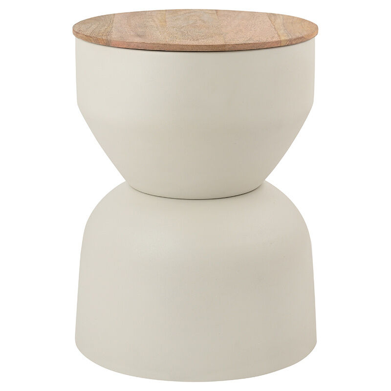 foto del prodotto miliboo tavolino rotondo design con vano portaoggetti in metallo greige e legno di mango massiccio d30 cm yoyo
