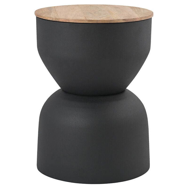 foto del prodotto miliboo tavolino rotondo design con vano portaoggetti in metallo grigio antracite e legno di mango massiccio d30 cm yoyo