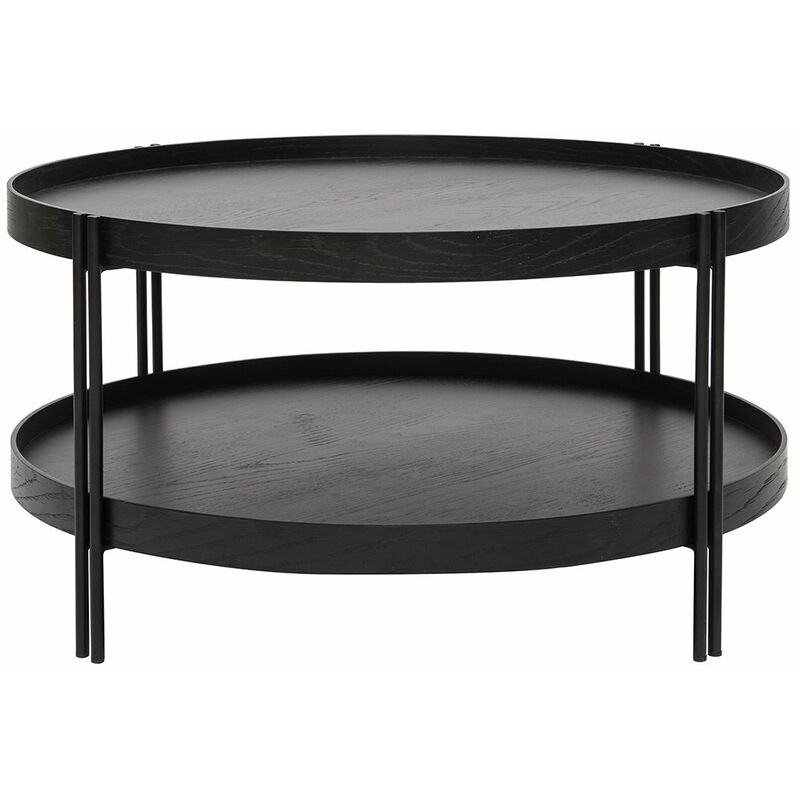 foto del prodotto miliboo tavolino rotondo in rovere nero e finitura metallo d80 cm twice