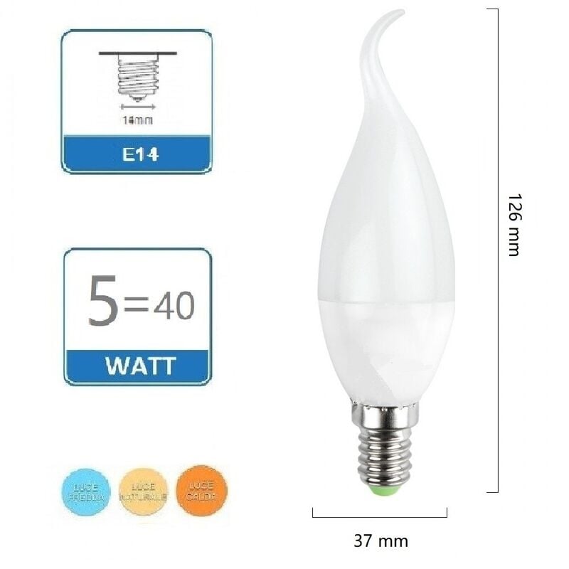 foto del prodotto mille lucciole lampadina led candela e14 5w fiamma opaco soffio di vento luce 6500k 4000k 3000k naturale 4000k