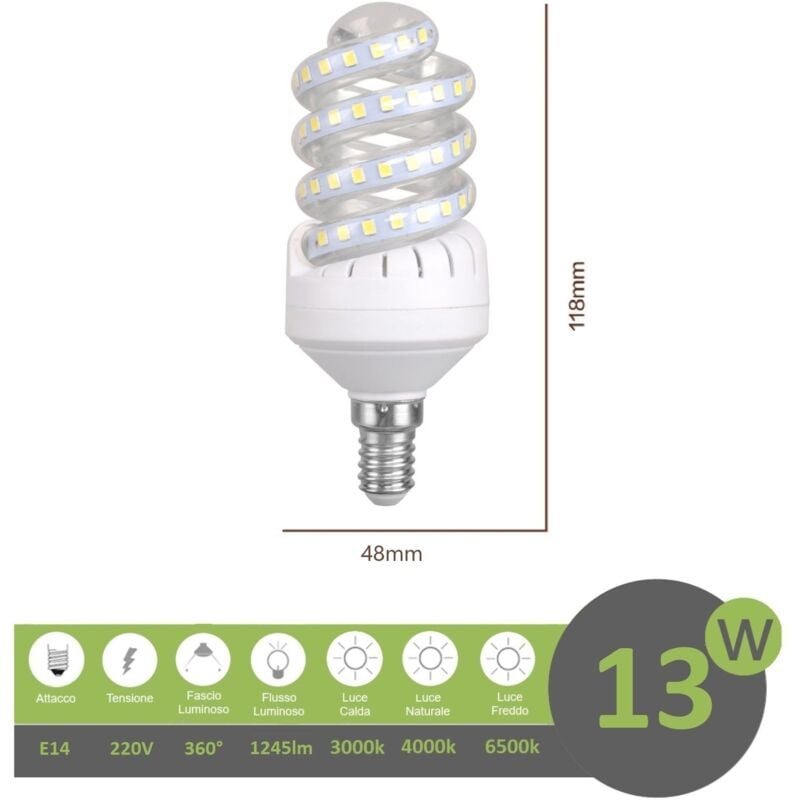 foto del prodotto mille lucciole lampadina led e14 13w tortiglione vortice luce spirale attacco piccolo bianca fredda naturale calda fredda bianca 6500k