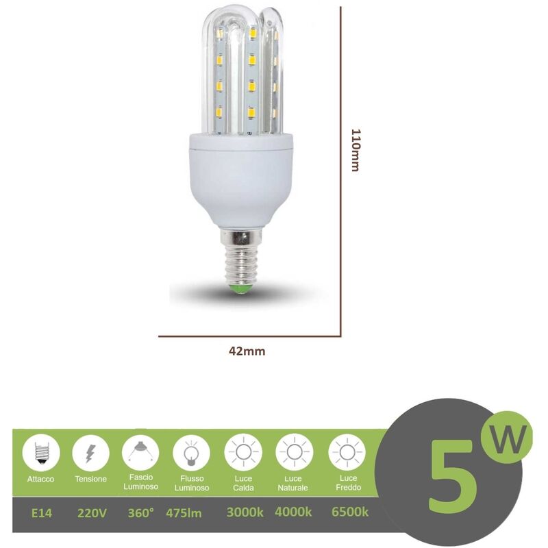 foto del prodotto mille lucciole lampadina led e14 5w 3u luce tubolare tubo attacco piccolo lineare bianca fredda naturale calda fredda bianca 6500k