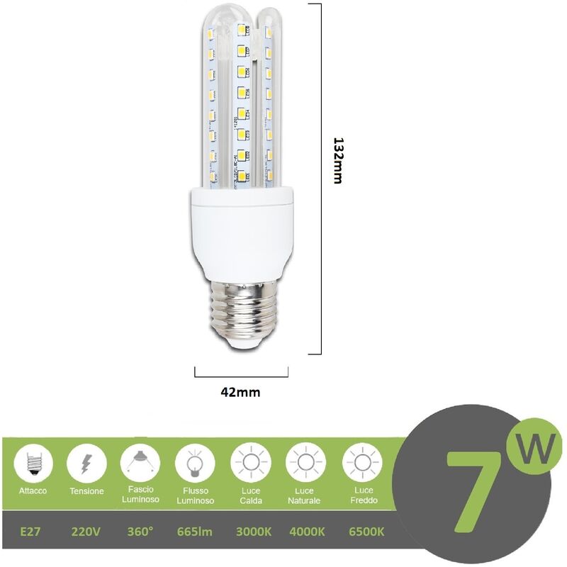 foto del prodotto mille lucciole lampadina led e27 7w 3u luce tubolare tubo attacco grande lineare bianca fredda naturale calda naturale 4000k