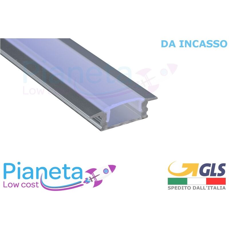 foto del prodotto mille lucciole profilo alluminio 2m per strisce strip led barra rigida incasso copertura opaco