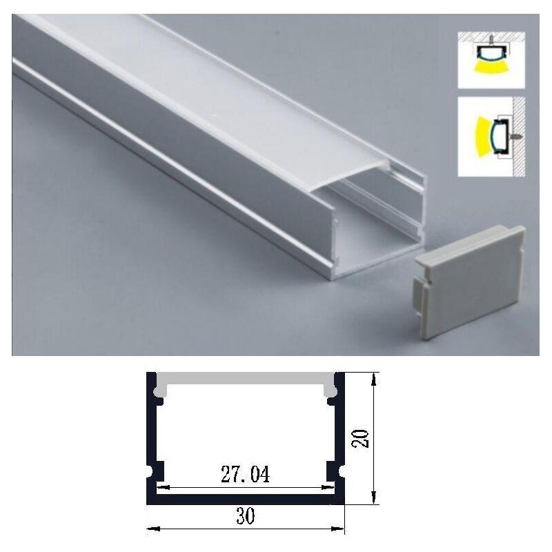 foto del prodotto mille lucciole profilo alluminio largo 30 mm 2mt strisce strip led barra rigida copertura opaco