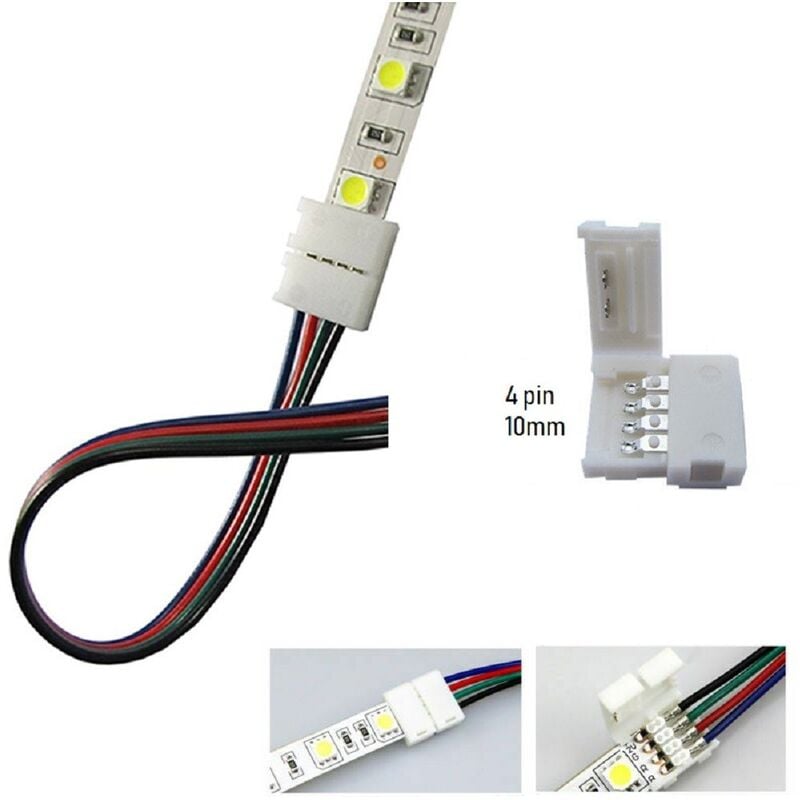 foto del prodotto mille lucciole x4pz connettore a clip 10mm 4 pin per striscia led rgb multicolore strip 5050