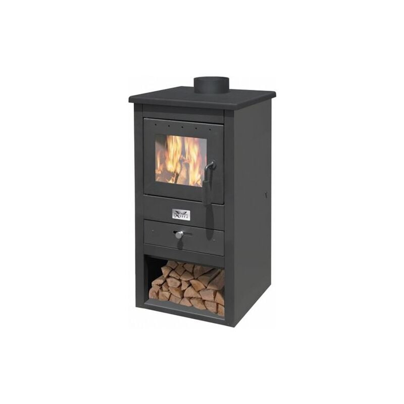 foto del prodotto mille srl stufa a legna athena 10,7 wk nera misure cm.43x41x86h. peso kg.50