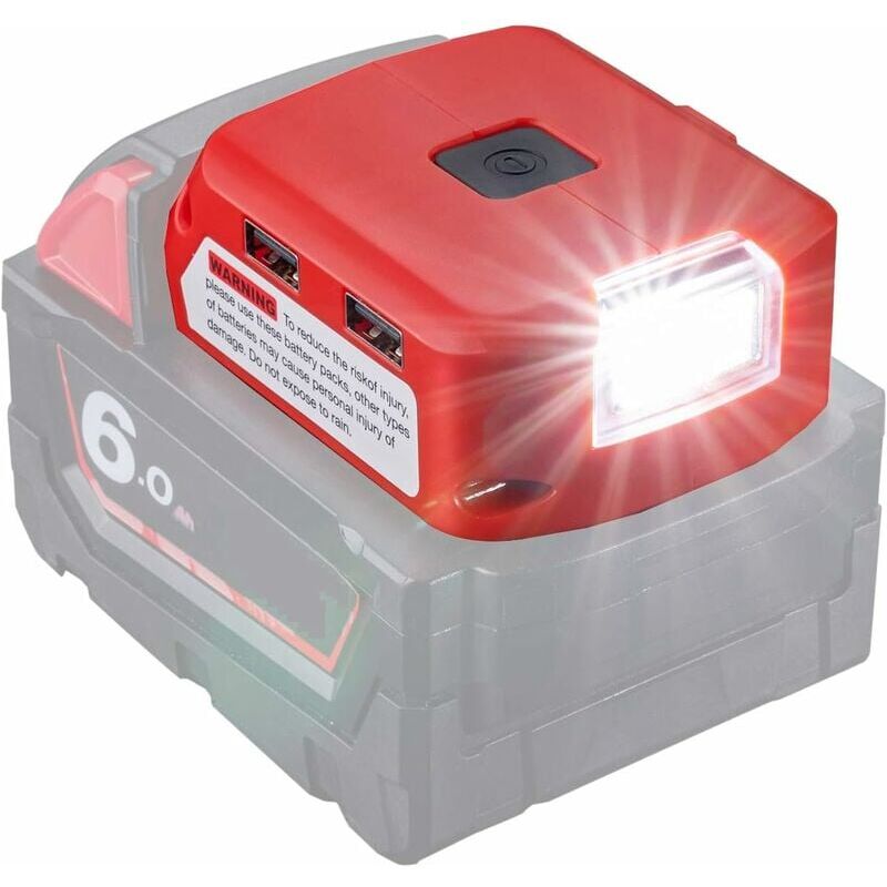 foto del prodotto milwaukee adattatore batteria per batteria da 18 v, porta cc, luce da lavoro a led e doppio caricatore usb, alimentatore compatibile con 49 24 2371