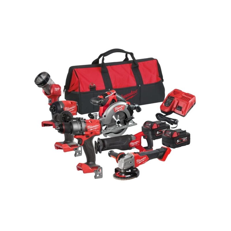 foto del prodotto milwaukee confezione da 6 utensili 18v m18 fpd3 0 m18 fid3 0 m18 fsag125x 0 m18 fsz 0 m18 ccs55 0 m18 tled 0 2 batt 5ah borsa