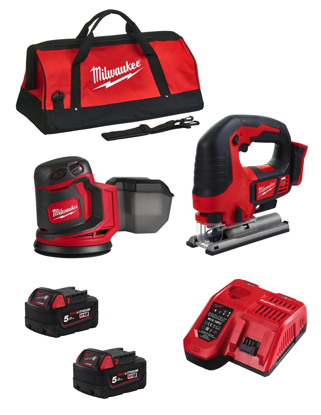 foto del prodotto milwaukee kit mwk203bag m18bjs m18bos125 2 x 5,0 ah m12 18fc borsa 8435587930259