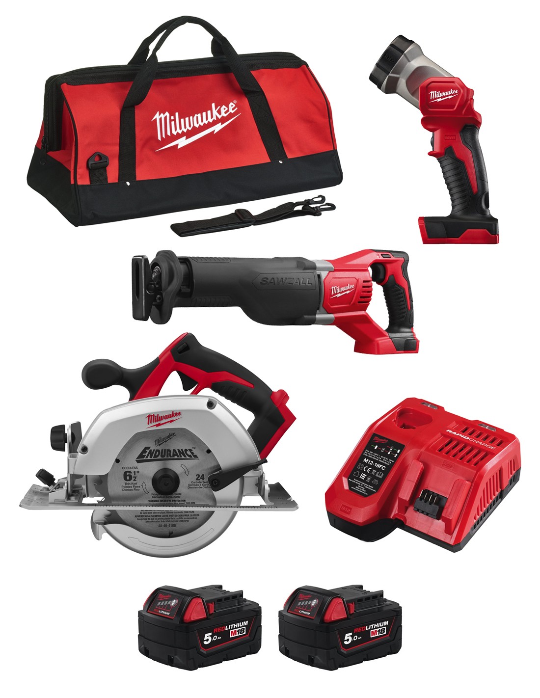 foto del prodotto milwaukee kit mwk303bag hd18cs m18bsx m18tled 2 x 5,0 ah m12-18fc borsa 8435587930211