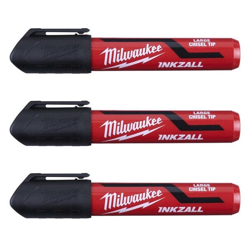 foto del prodotto milwaukee marcador con punta cincelada negro 6mm 3uds inkzall black l chisel tip marker 3pk 