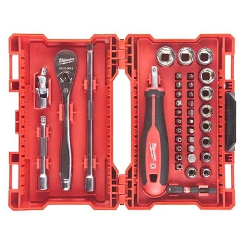 foto del prodotto milwaukee milawaukee set di chiavi a cricchetto, bussole e punte, 1 4 , 38 pezzi