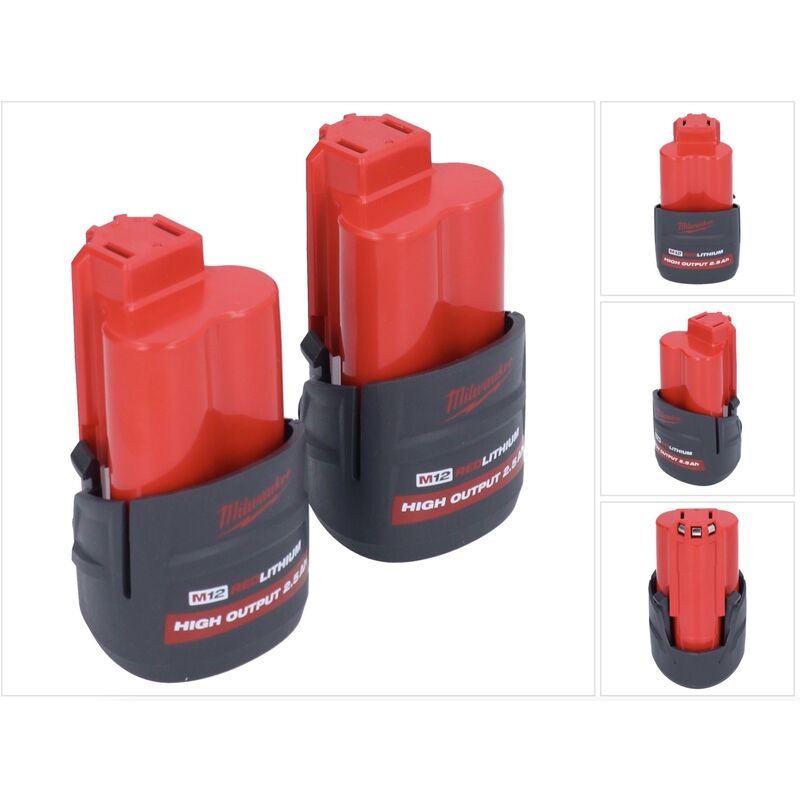 foto del prodotto milwaukee set di batterie 2x m12 hb2.5 batteria agli ioni di litio ad alto rendimento 12 v 2,5 ah 2500 mah 2x 4932480164 