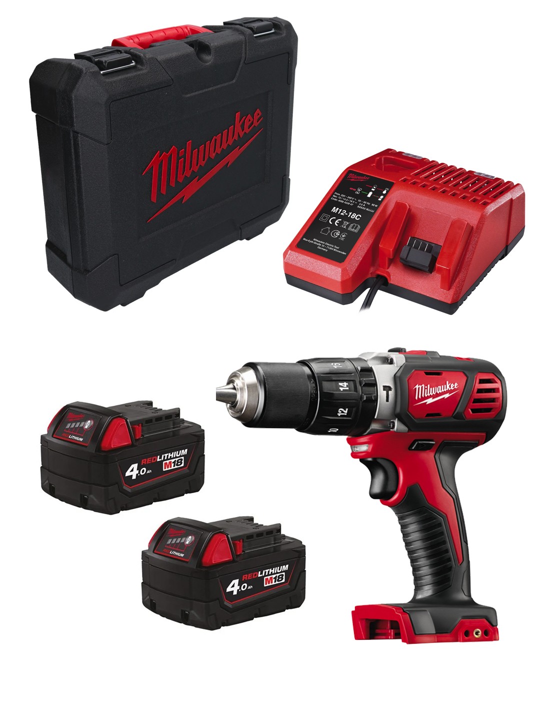 foto del prodotto milwaukee trapano a percussione m18bpd 402c 2 x 4,0 ah m12 18 c malet n de transporte 4002395003174