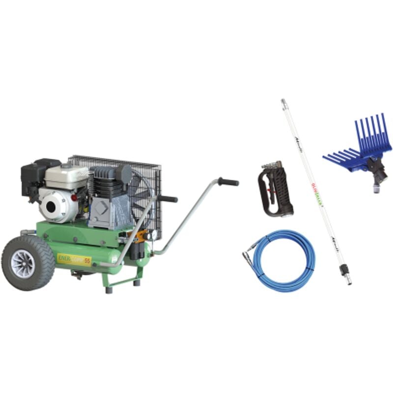 foto del prodotto minelli kit motocompressore enercomp 1 compressore carrellato a benzina hp 4,8 1 abbacchiatore pneumatico 1 tubo poliuretano 1 asta telescopica e 1