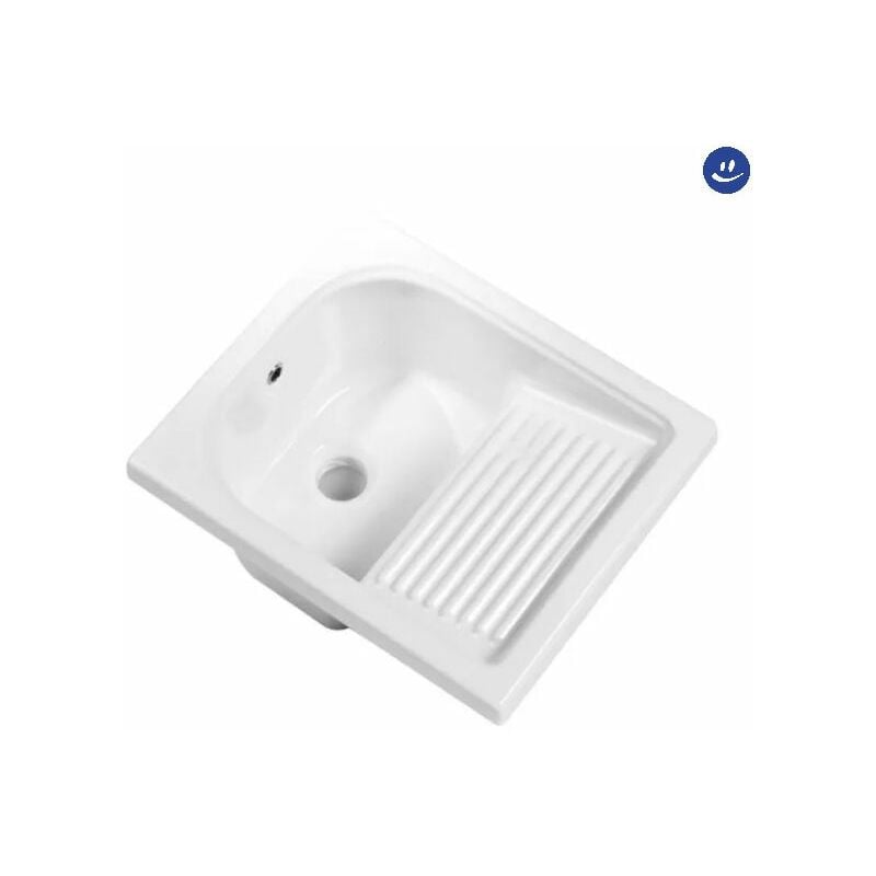 foto del prodotto minerva vasca lavatoio incasso in ceramica bianca con sponda modello cm 60x60