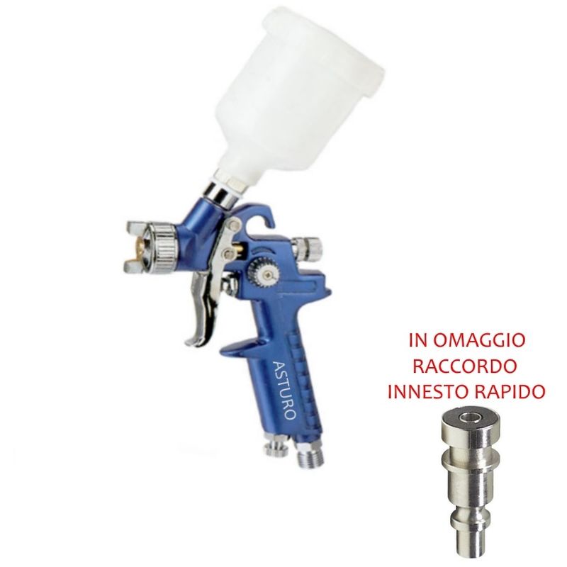 foto del prodotto mini aerografo h 2000 asturo pistola hvlp aria verniciatura verniciare ugello 1,0 mm