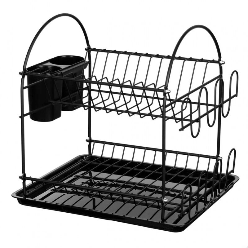 foto del prodotto mini asciugastoviglie a due livelli con scatola nero 2301