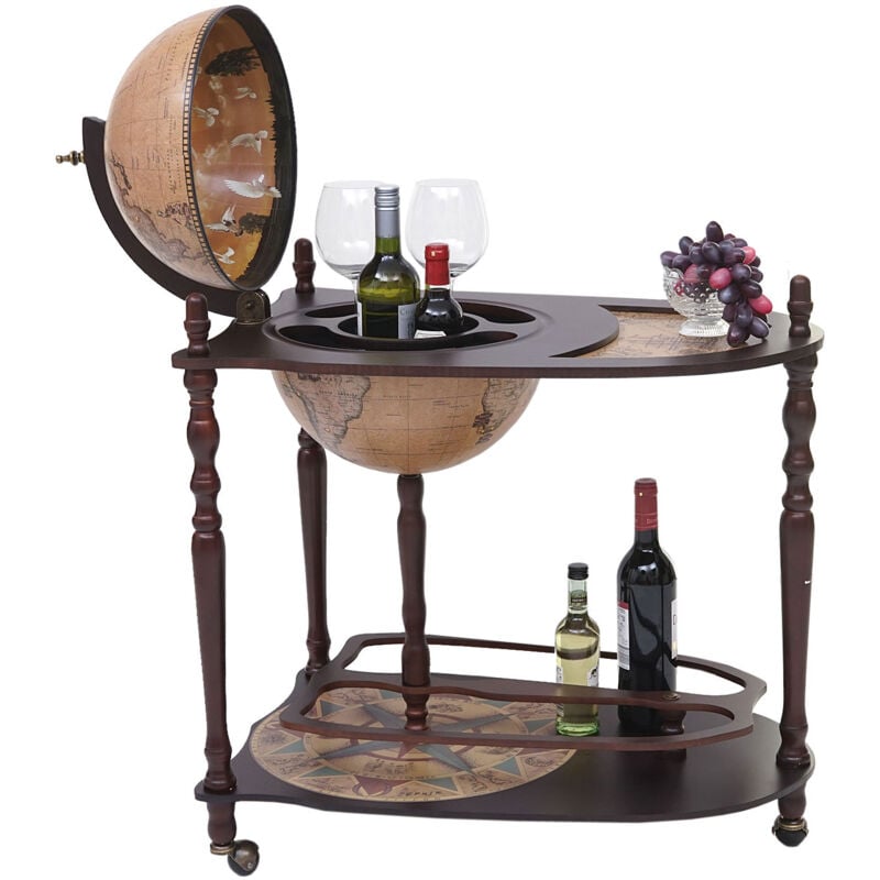 foto del prodotto mini bar portabottiglie carrello con ruote mappamondo hhg 7265 elegante xl