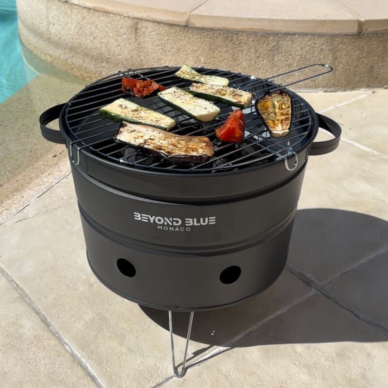 foto del prodotto mini barbecue au charbon de bois portable noir design pot de fleur