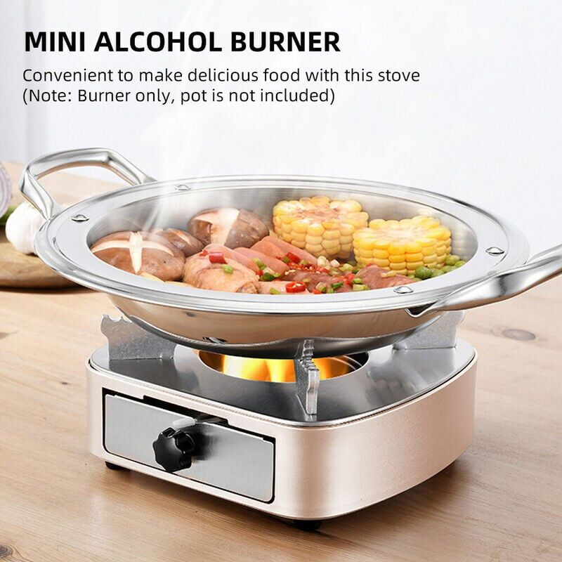 foto del prodotto mini bruciatore ad alcool in acciaio inox con potenza di fuoco regolabile, antivento, stile cassetto per barbecue, pentola calda, cucina all aperto