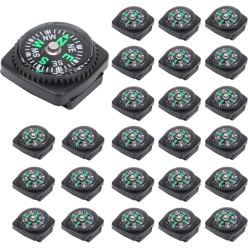 foto del prodotto mini bussola, bussola a pulsante da 25 pezzi, mini bussola tascabile con cordino per paracadute, cinturino per bussola a pulsante, bussola per