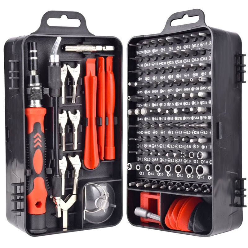 foto del prodotto mini cacciavite magnetico di precisione 135 in 1 kit di strumenti di riparazione per iphone, laptop, orologio con organizer, rosso