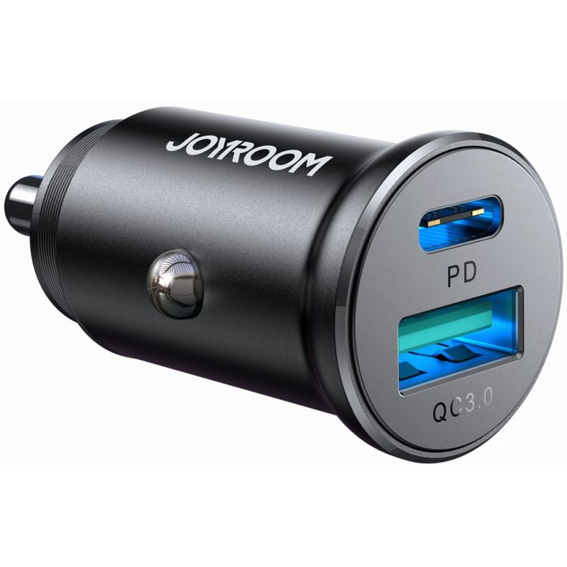 foto del prodotto mini caricabatteria da auto 30w usb a qc3.0 usb c pd nero
