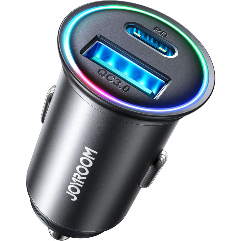 foto del prodotto mini caricabatteria da auto 60w usb a qc3.0 usb c pd nero