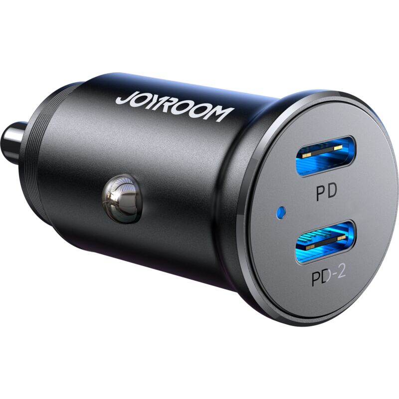 foto del prodotto mini caricabatteria da auto per presa accendisigari 30w 2x usb c, metallo, nero