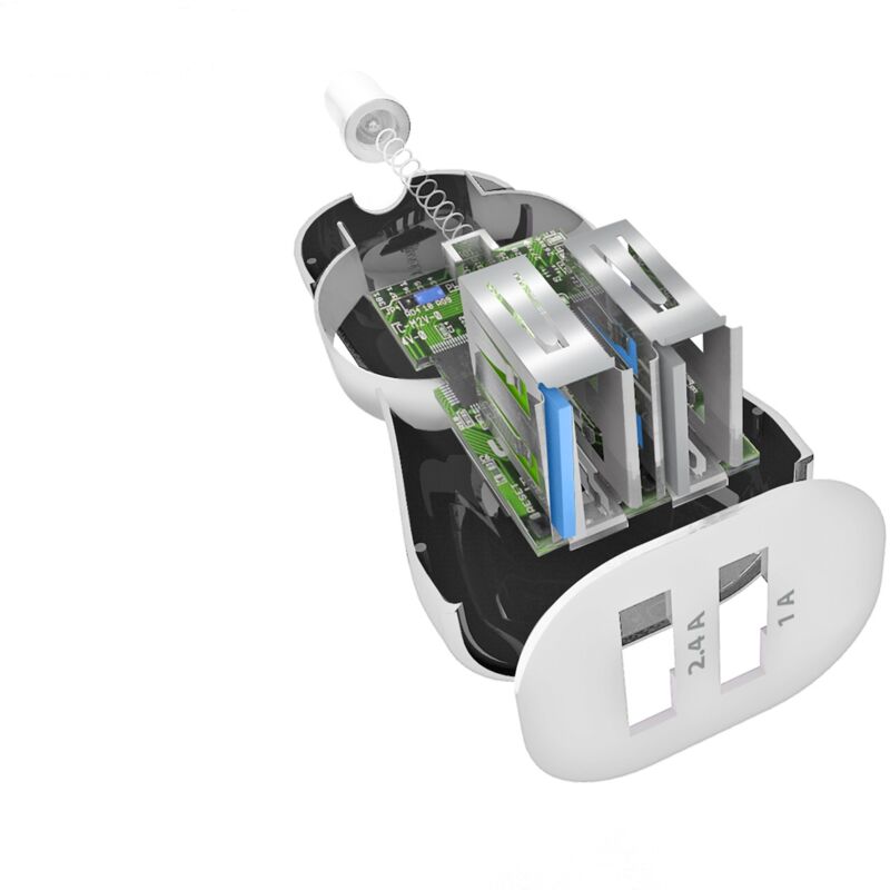 foto del prodotto mini caricarore auto per due dispositivi insieme bianco