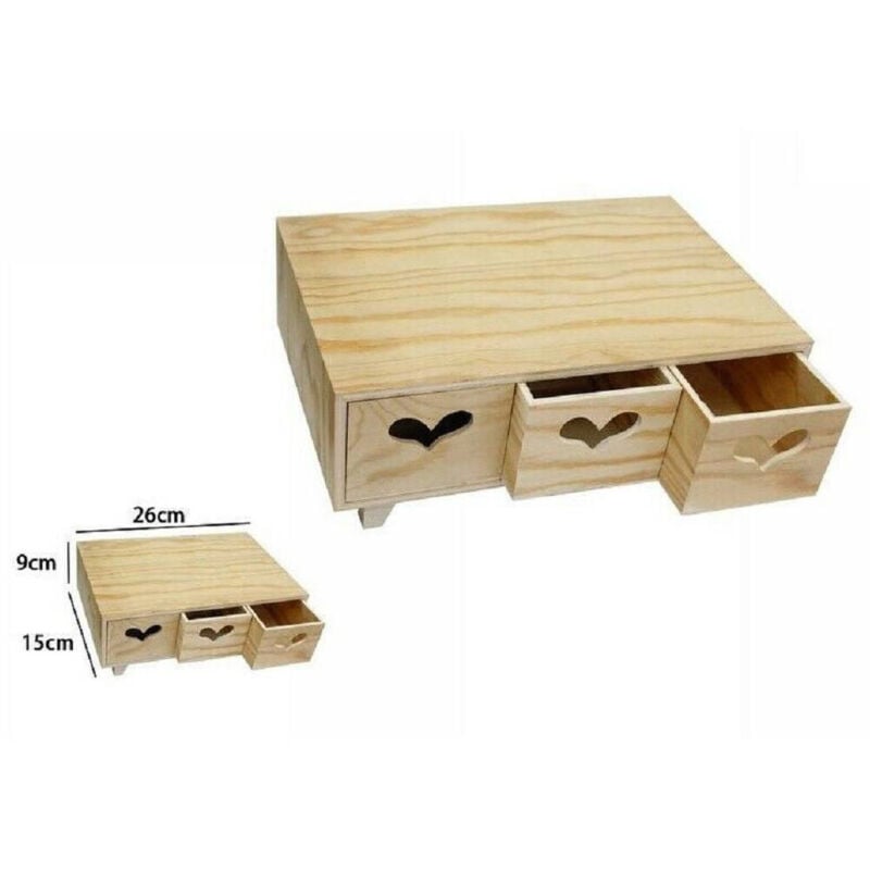foto del prodotto mini cassettiera 3 cassetti cuore in legno naturale decoupage 53439a trade shop traesio