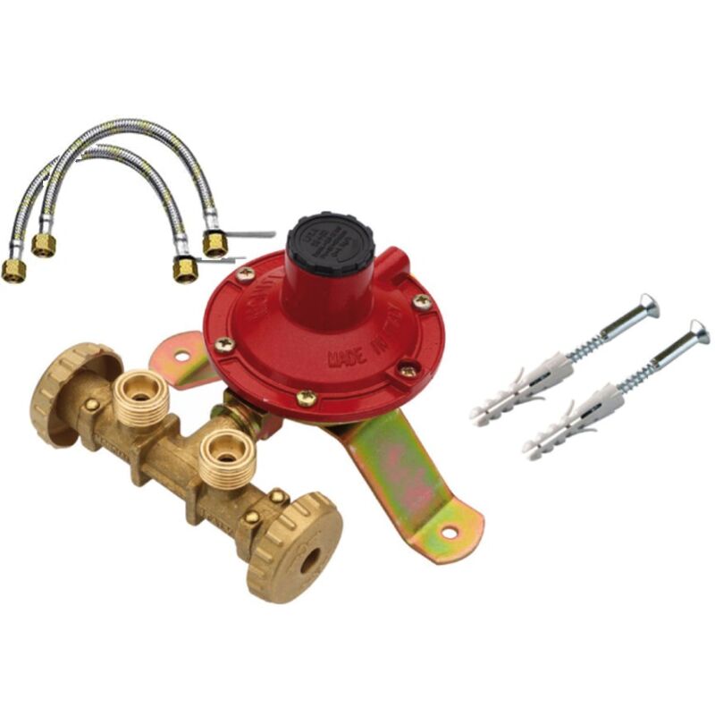 foto del prodotto mini centralina con flessibili attacco 2 bombole gpl con regolatore da 4 kg