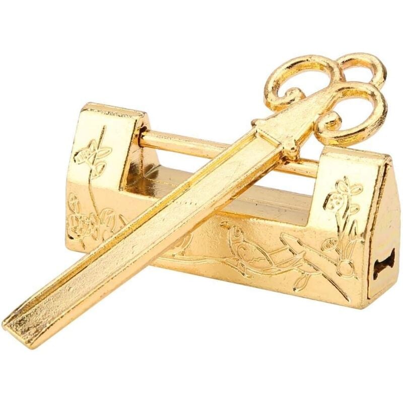 foto del prodotto mini chiave tradizionale cinese a forma di fiore con lucchetto, stile cinese per mobili vintage con lucchetto vintage oro sollbry