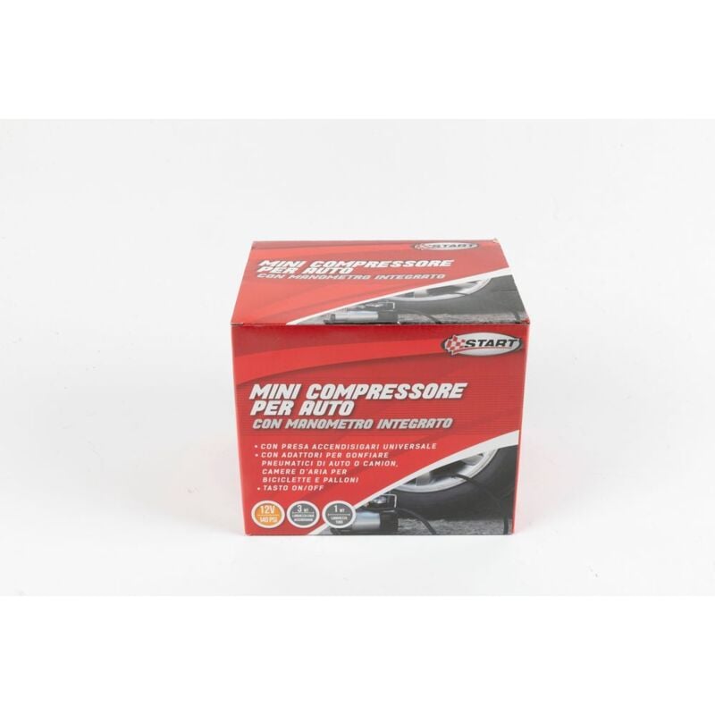 foto del prodotto mini compressore 12v 150 psi per auto con manometro integrato