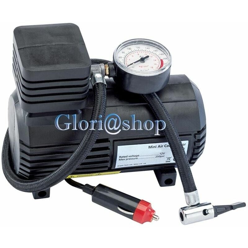 foto del prodotto mini compressore 12v manometro gonfiaggio pneumatici auto ruote moto bici