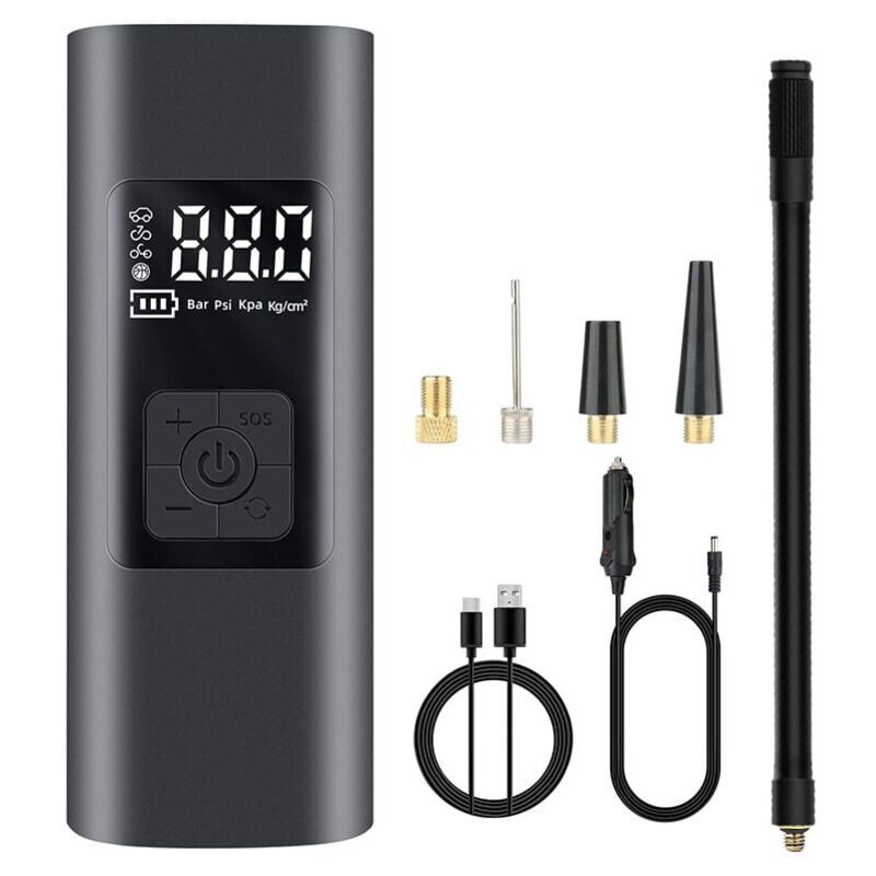 foto del prodotto mini compressore d aria portatile da 6000 mah, gonfiatore per pneumatici per auto senza fili da 150 psi con display lcd digitale, pompa per bici