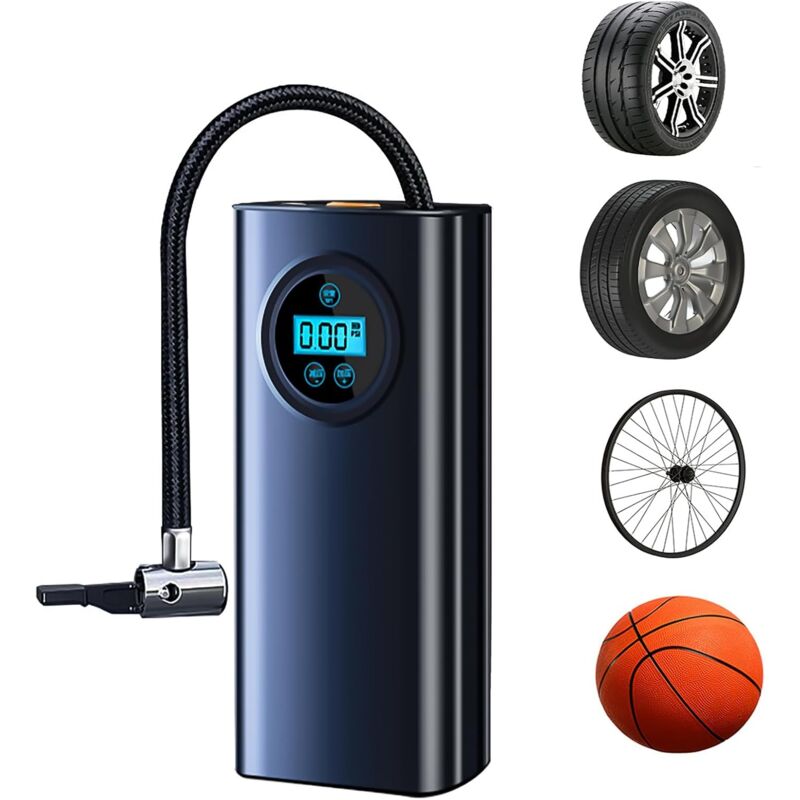 foto del prodotto mini compressore d aria portatile per gonfiaggio rapido dei pneumatici, pompa elettrica senza fili da 150 psi con display lcd per la pressione