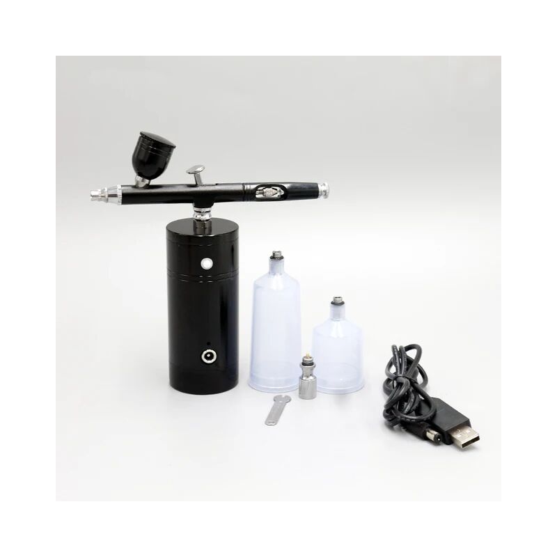 foto del prodotto mini compressore d aria ricaricabile portatile kit aerografo pittura aerografo pistola nail art tattoo craft cake nebulizzatore nero