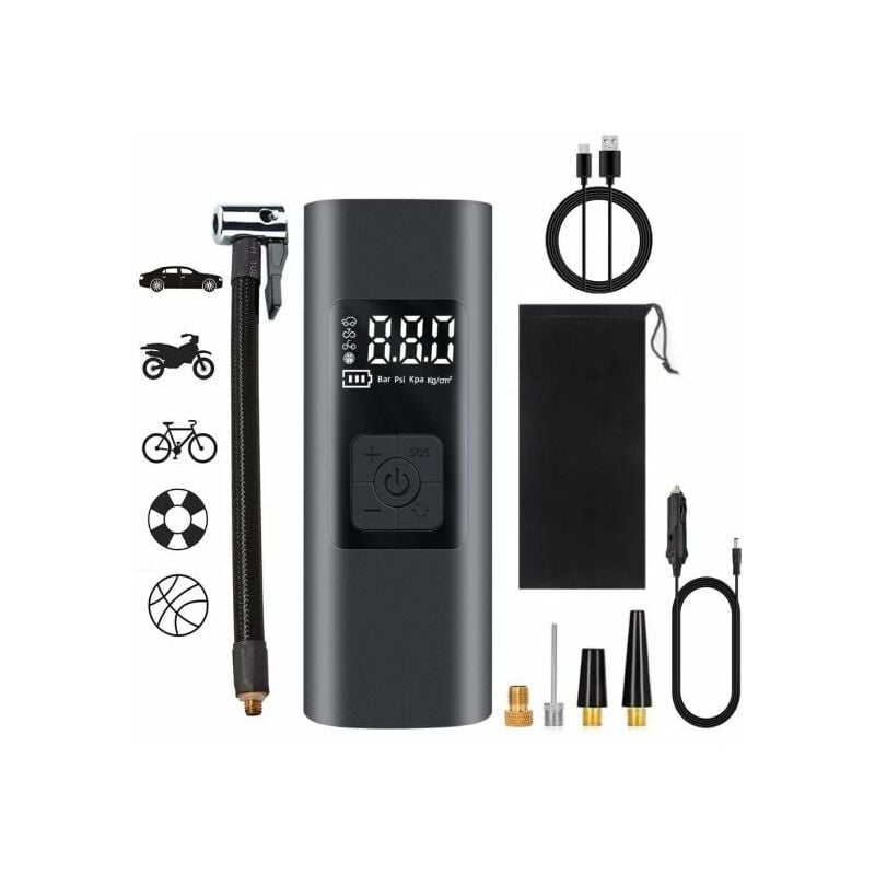 foto del prodotto mini compressore portatile gonfiatore ricaricabile display led moto auto 86014